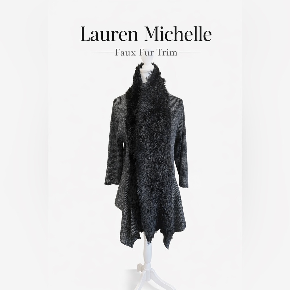 Lauren Michelle Black & Silver shimmer  Sweater with Faux Fur